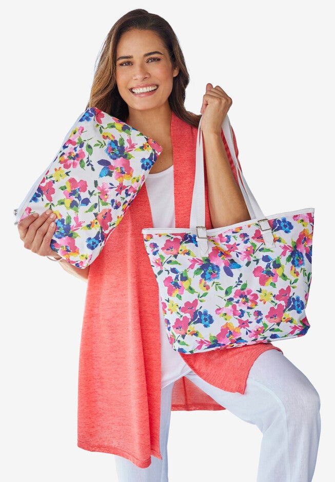 2-Piece Bag & Wristlet Set, WHITE WATERCOLOR BLOSSOM, hi-res image number 0