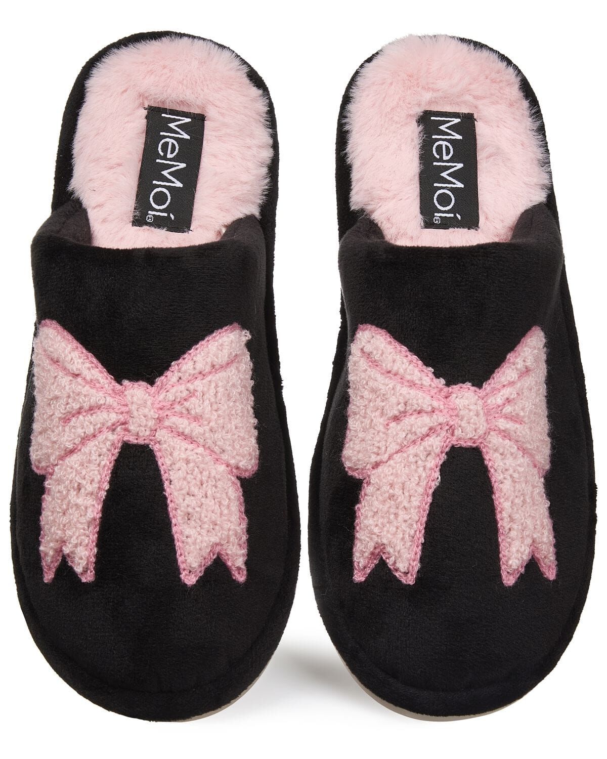 Women's Bow Plush Memory Foam Slippers, BLUSH, alternate image number 1