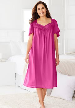 Short Silky Lace-Trim Gown