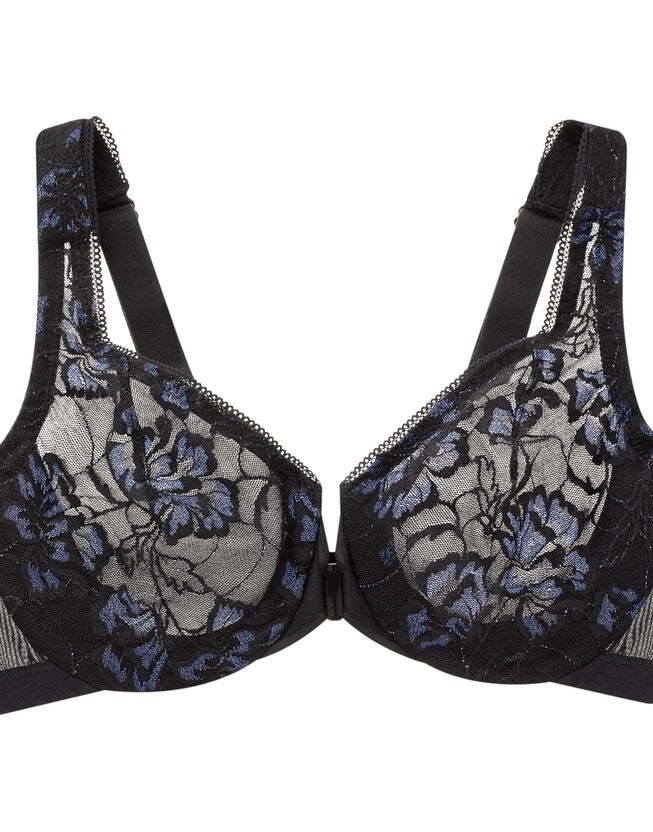 Glamorise Lacey T-Back Front-Closure WonderWire Underwire  Bra 9246 (Women's & Women's Plus), BLACK, alternate image number 3