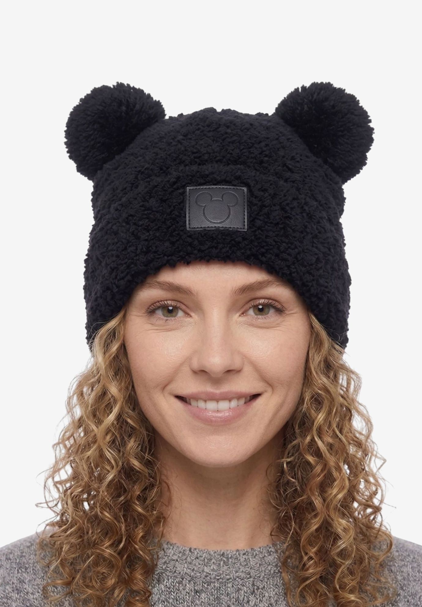 Disney Mickey Mouse Beanie Hat Double Pom Fuzzy Knit Winter, BLACK, alternate image number 2