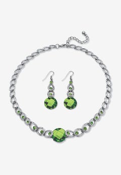 Silver Tone Collar Necklace and Earring Set, Simulated Birthstone