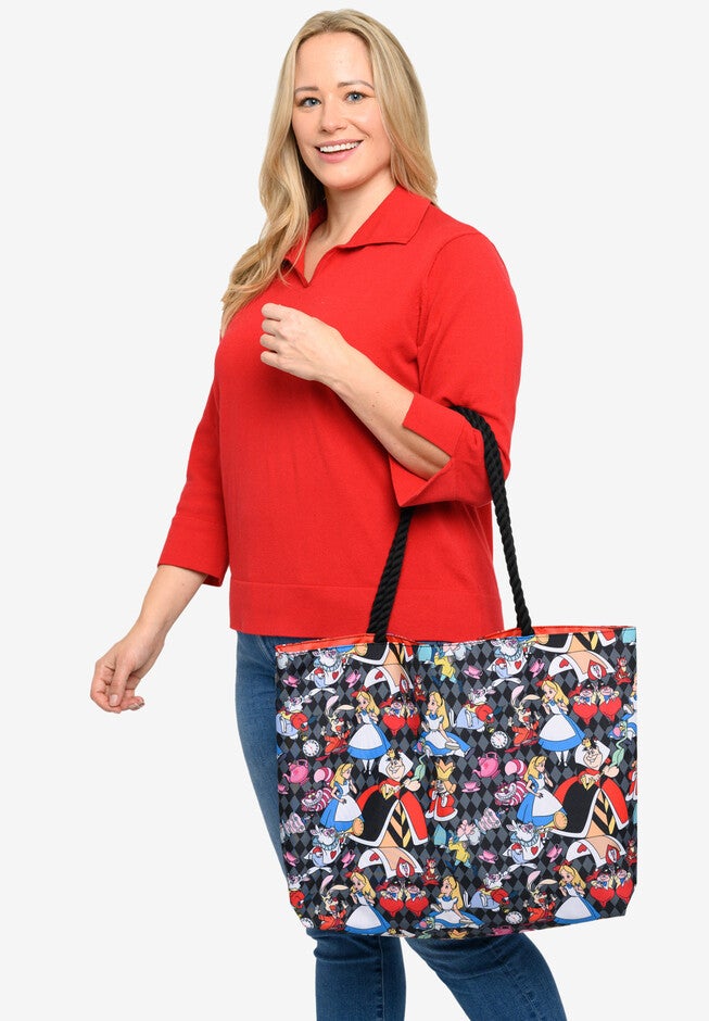 Disney Alice In Wonderland Tote Bag Travel Beach Cheshire Cat Queen Of Hearts Tote Bag, , alternate image number null