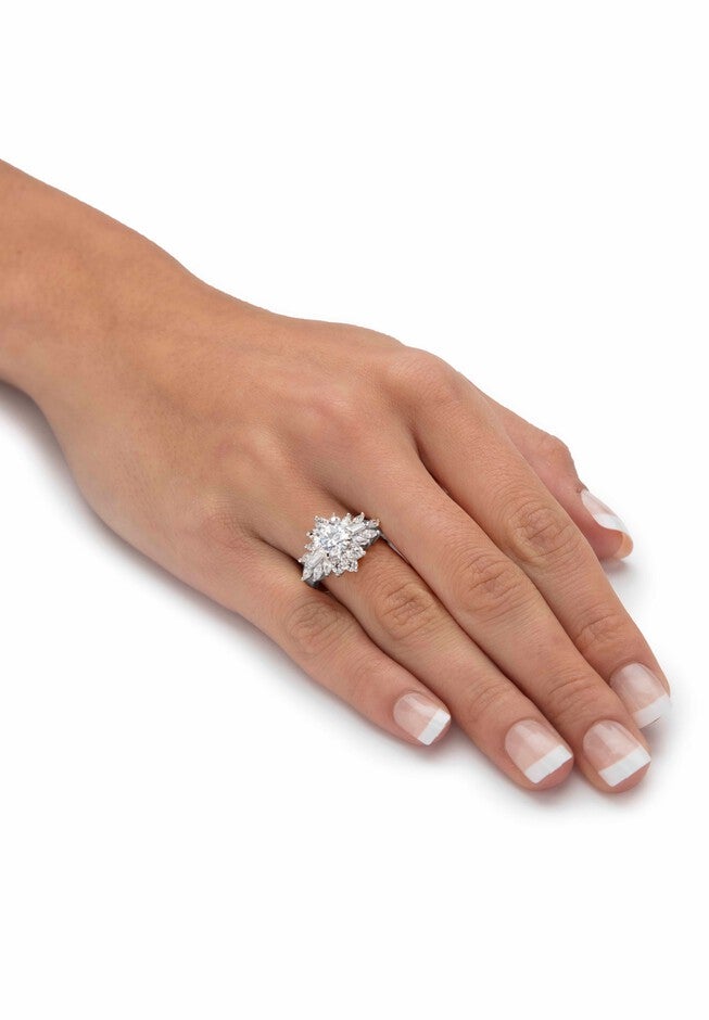 Platinum Plated Round Cluster Ring Cubic Zirconia (3 5/8 cttw TDW), , alternate image number 2