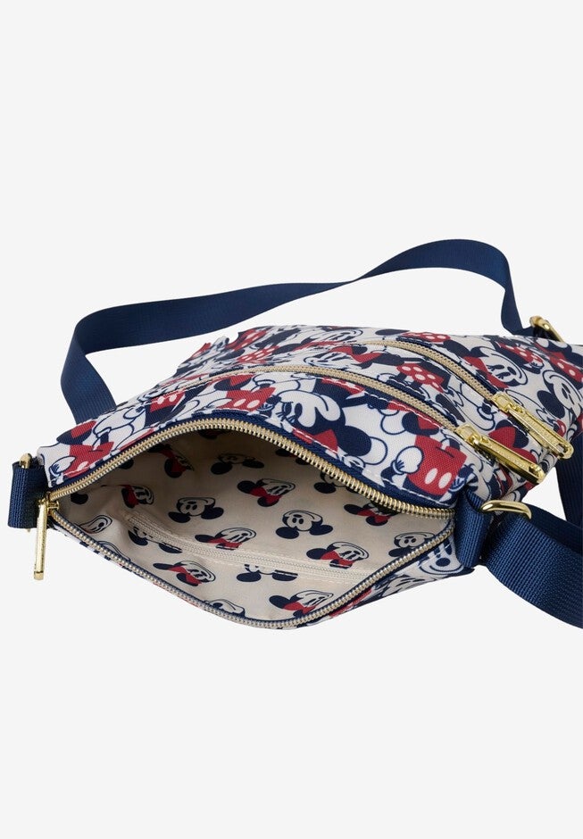 Loungefly x Disney Mickey & Minnie Mouse Passport Crossbody Bag All-Over Print, BEIGE, on-hover image number 1