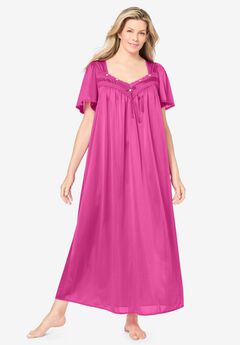 Long Silky Lace-Trim Gown