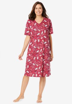 V-Neck Short Sleeve Knee-Length Cotton Sleepshirt