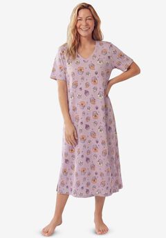 V-Neck Short Sleeve Midi Cotton Sleep Shirt