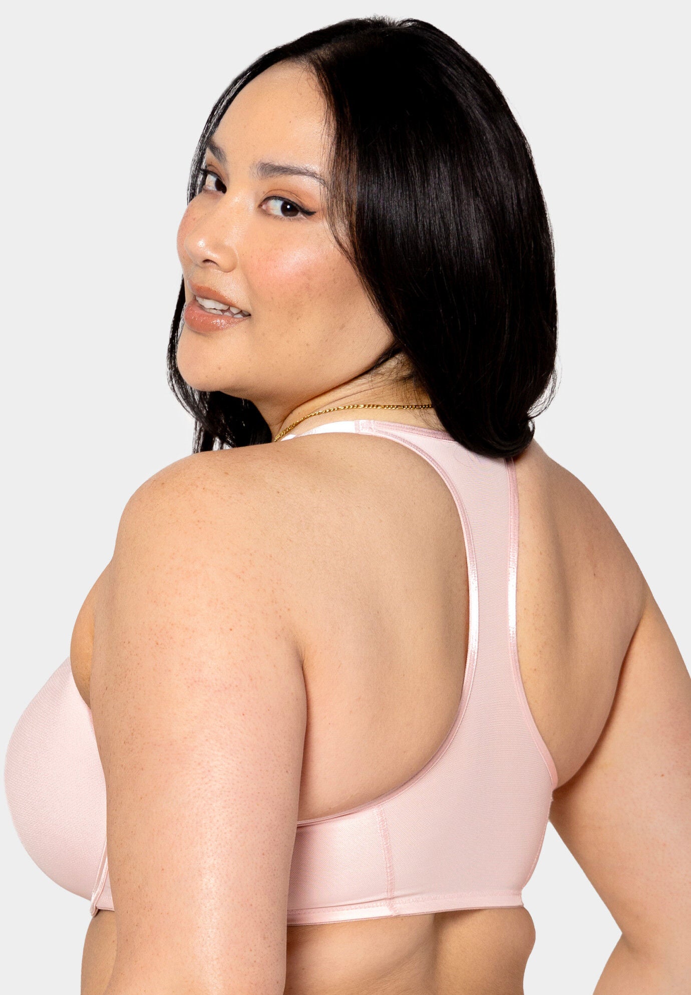 Sheer Mesh Front-Close Racerback T-Shirt Bra, BLUSHING ROSE, on-hover image number 1