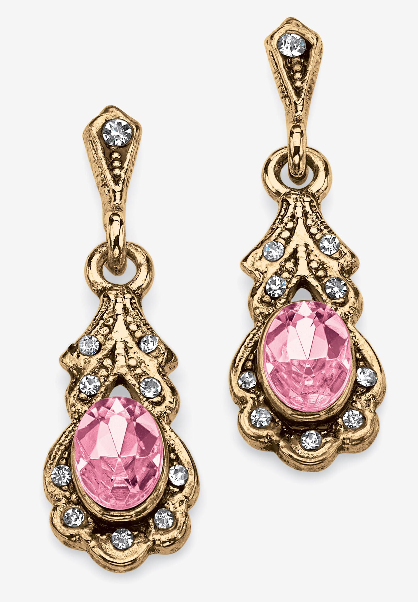 Gold Tone Antiqued Oval Cut Simulated Birthstone Vintage Style Drop Earrings, JUNE, hi-res image number 0