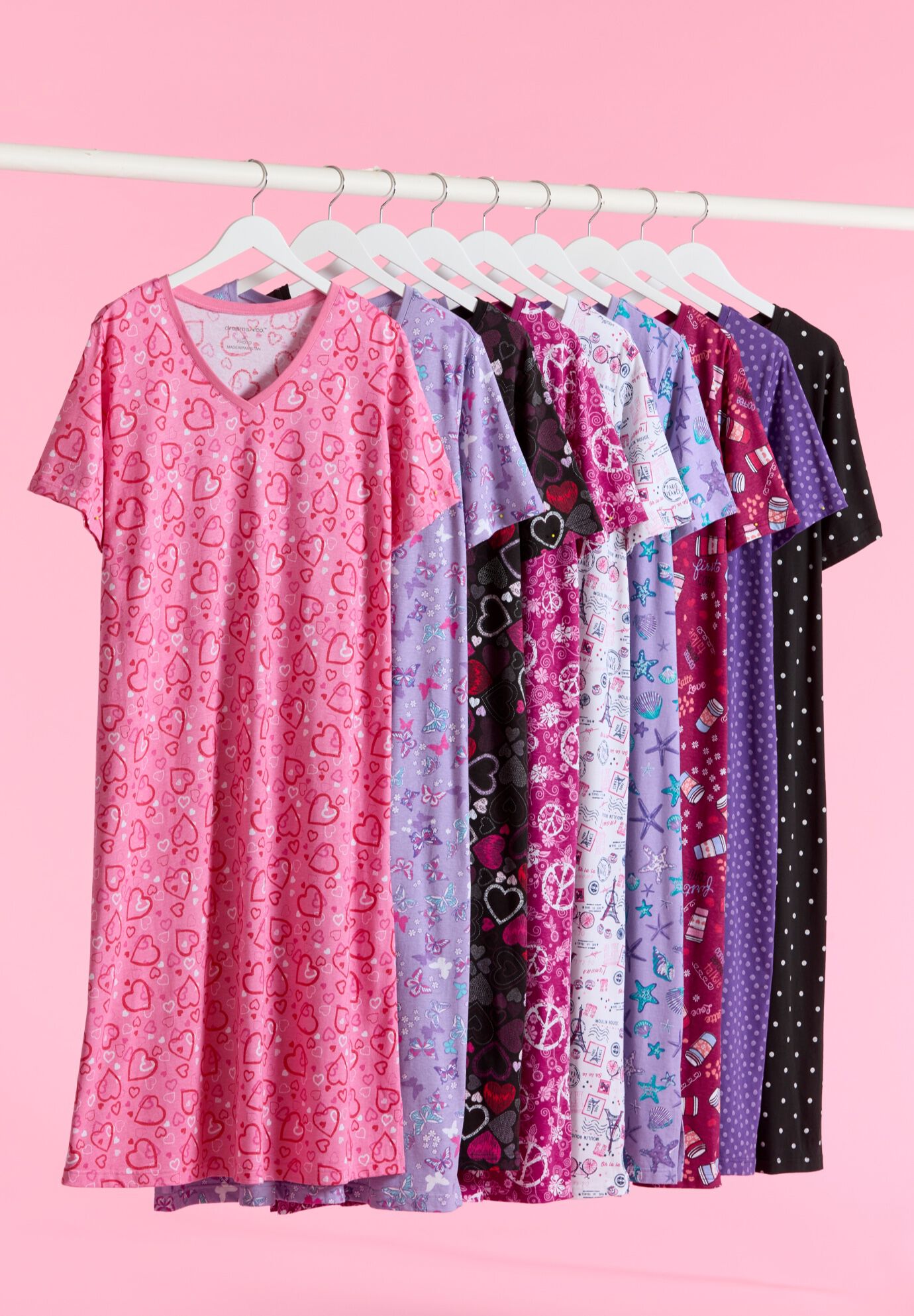 V-NECK SHORT SLEEVE KNEE-LENGTH COTTON SLEEPSHIRT, , alternate image number 5