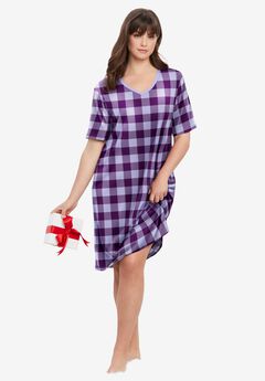 V-Neck Short Sleeve Knee-Length Cotton Sleepshirt
