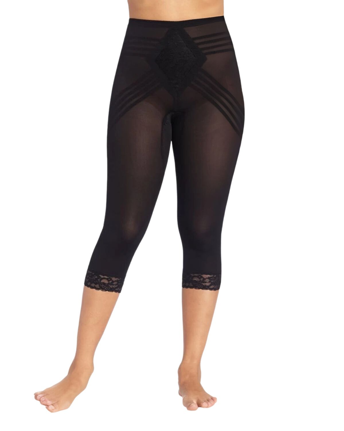 Firm to Extra Firm Support Breathable Waistline Capri Pant Liner With Power Mesh Fabric, BLACK, hi-res image number 0