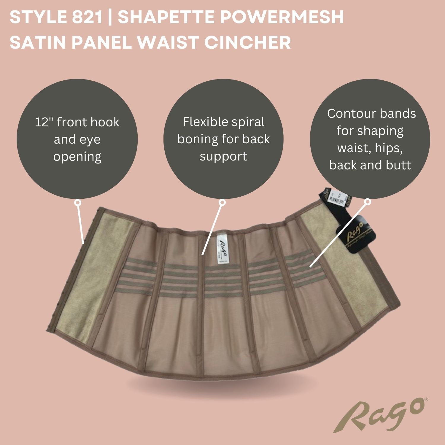 Shapette Powermesh Satin Panel Waist Cincher, MOCHA, alternate image number 4