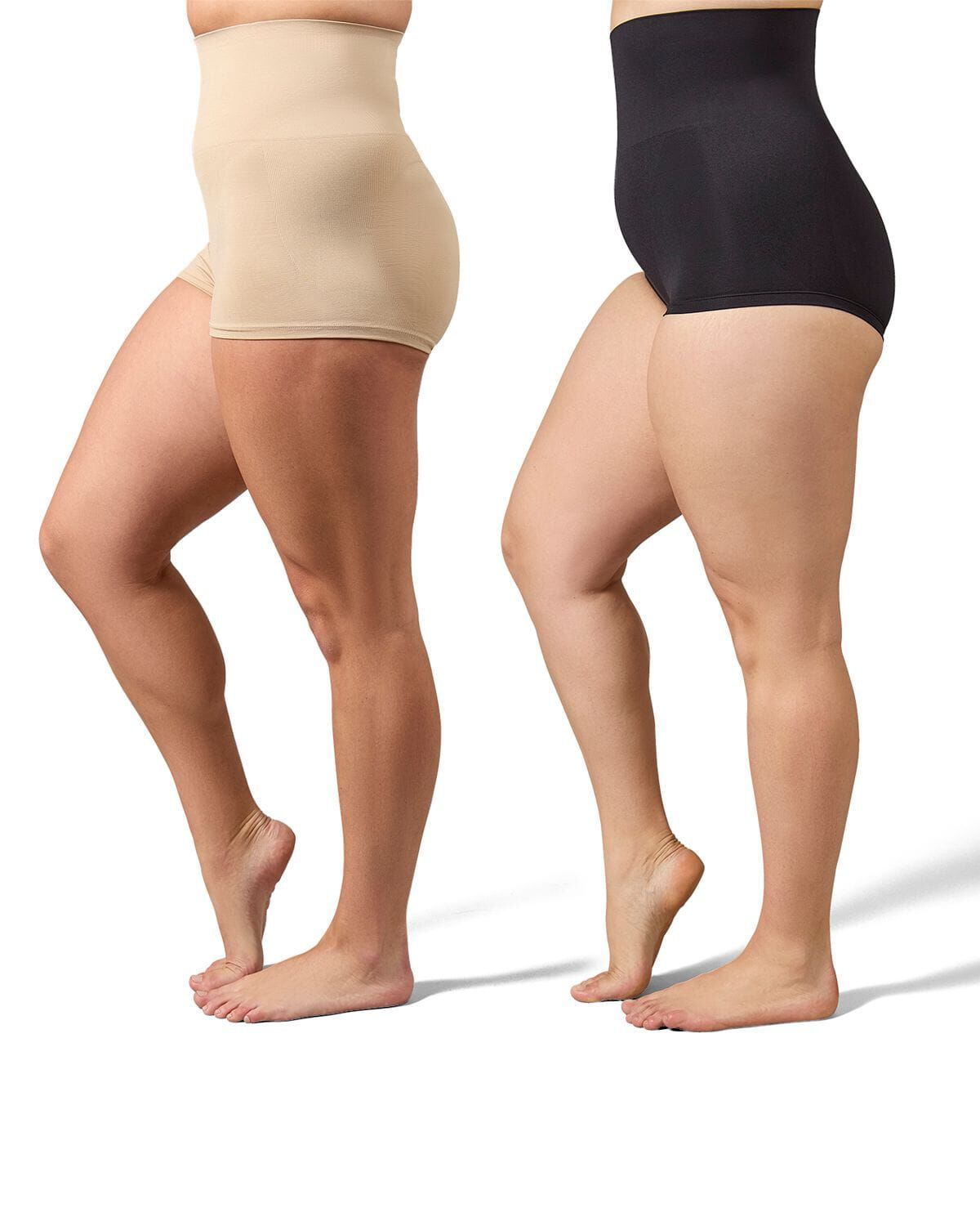 2 Pair Women's High-Waist Boy Short Shaping Briefs, NUDE BLACK, hi-res image number 0