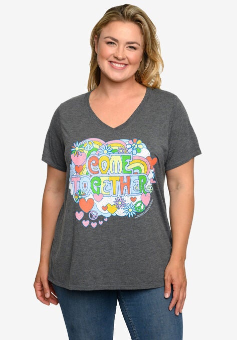 Beatles Come Together V-Neck T-Shirt Band Tee Heather Charcoal, CHARCOAL GREY, hi-res image number null