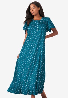 Long Floral Print Cotton Gown