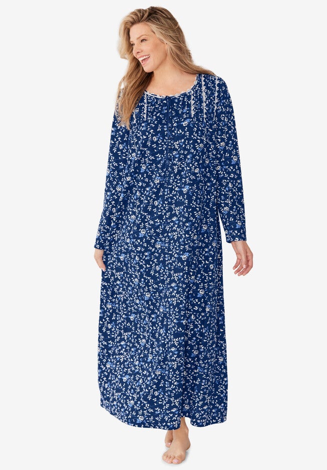 Fashionable Floral Knit Gown, Evening Blue Ivory Roaman's