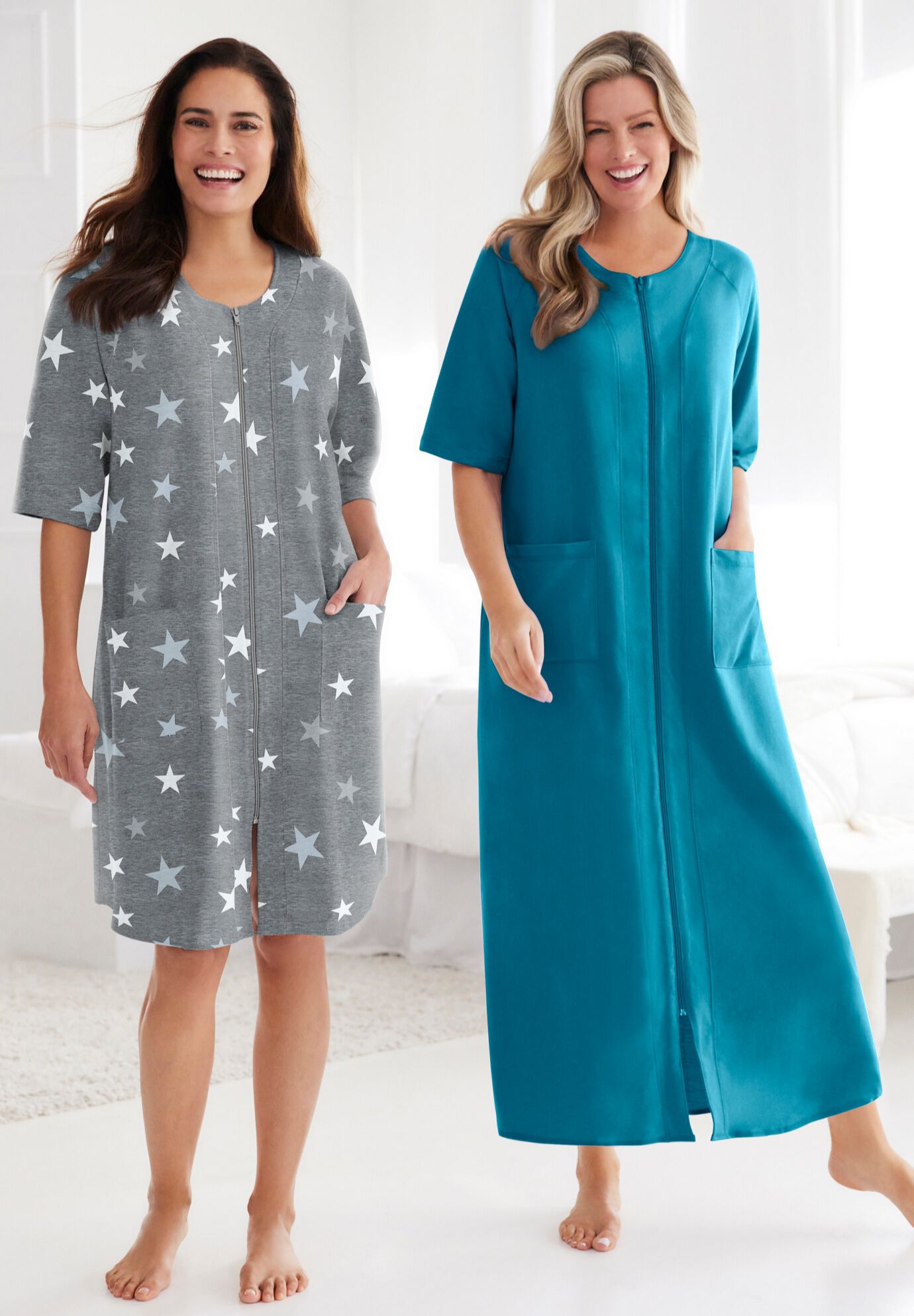 Long French Terry Zip-Front Robe, , alternate image number 4