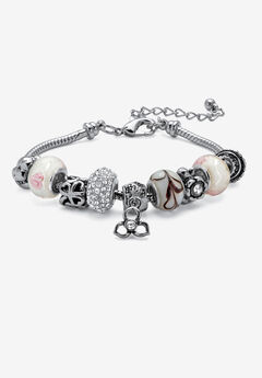 Bali Style Red Crystal Charm 8" Bracelet in Silvertone