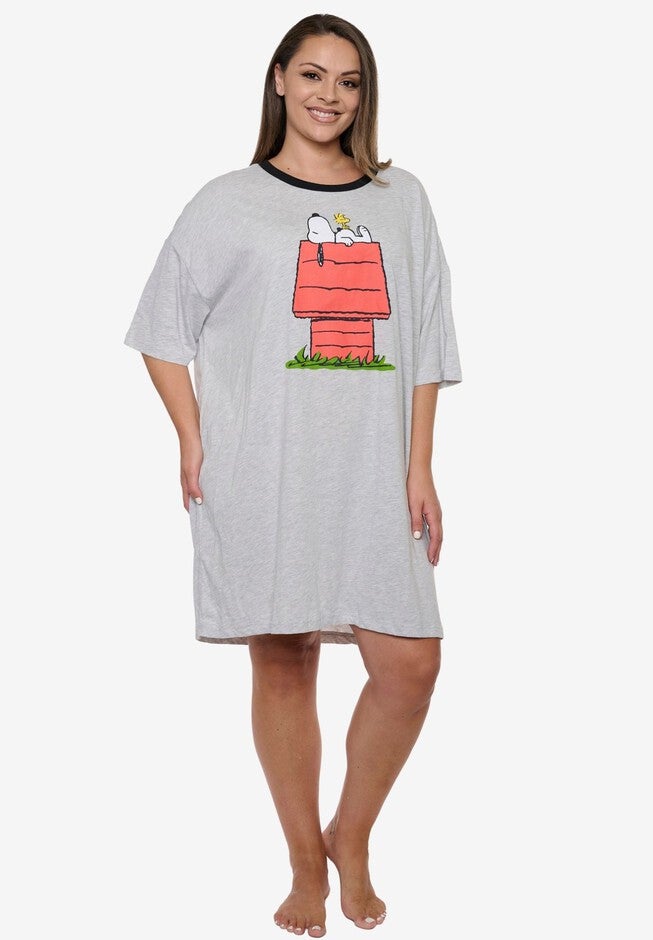 Women's Peanuts Snoopy & Woodstock Dorm Sleep Shirt One Size, GRAY, hi-res image number 0
