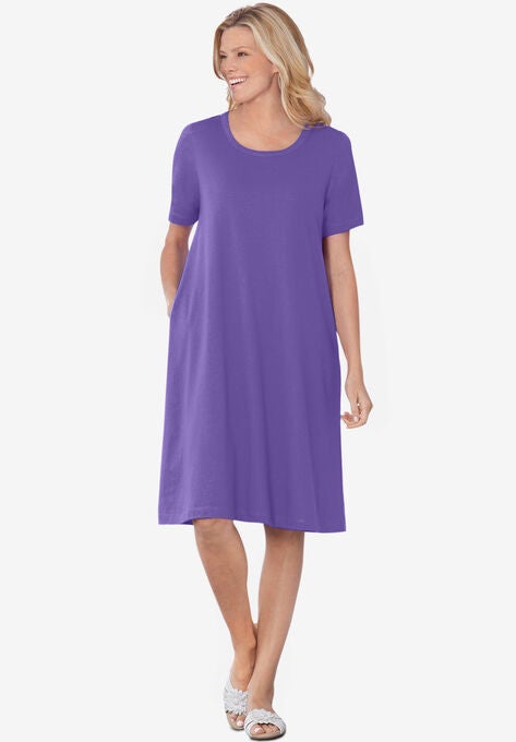Short-Sleeve Crewneck Tee Dress, PETAL PURPLE, hi-res image number null