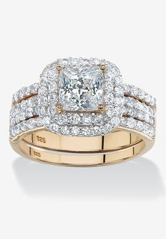 Cubic Zirconia Princess-Cut Bridal Ring Set in Gold over Silver