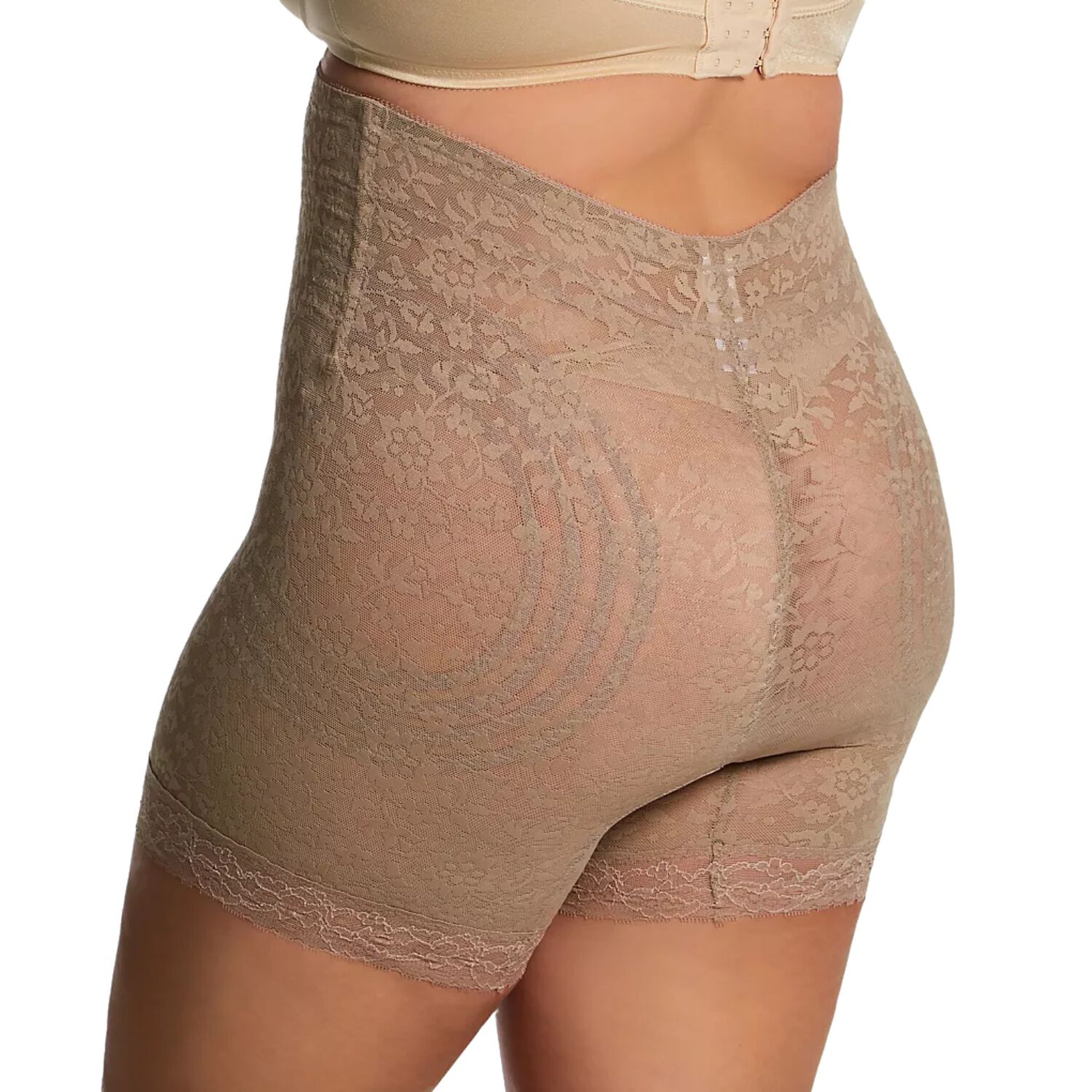 No Roll High Waist Lace Thigh Slimmer with Extra Firm Support, MOCHA, on-hover image number 1