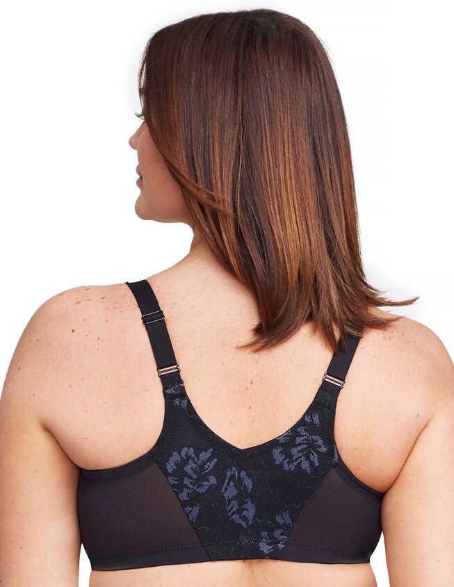 Glamorise Lacey T-Back Front-Closure WonderWire Underwire  Bra 9246 (Women's & Women's Plus), BLACK, on-hover image number 1