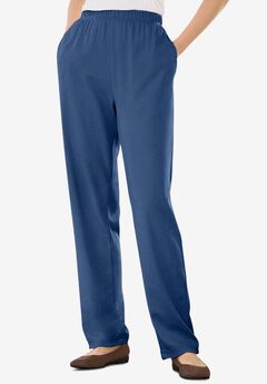 7-Day Straight-Leg Elastic-Waist Stretchy Knit Pant