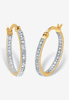 Yellow Gold-Plated Genuine Diamond Hoop Earrings (1/10 Cttw), DIAMOND, hi-res image number null