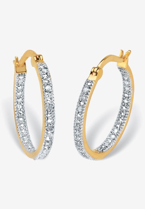 Yellow Gold-Plated Genuine Diamond Hoop Earrings (1/10 Cttw), DIAMOND, hi-res image number null