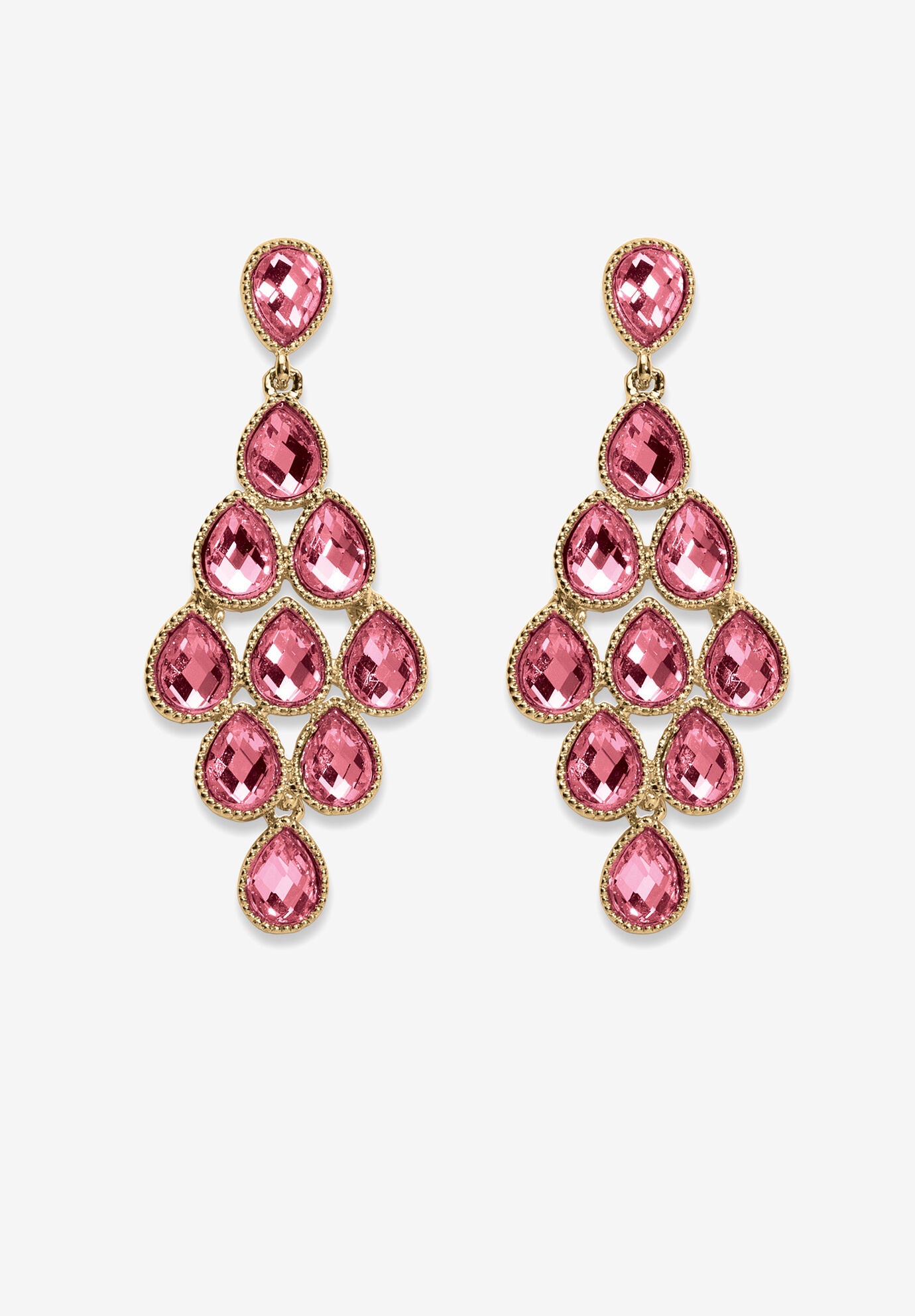 Gold Tone Pear Cut Simulated Birthstone Earrings, JUNE, hi-res image number 0