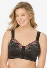 Front-Close Embroidered Wireless Posture Bra , BLACK FLORAL EMBROIDERY, hi-res image number null