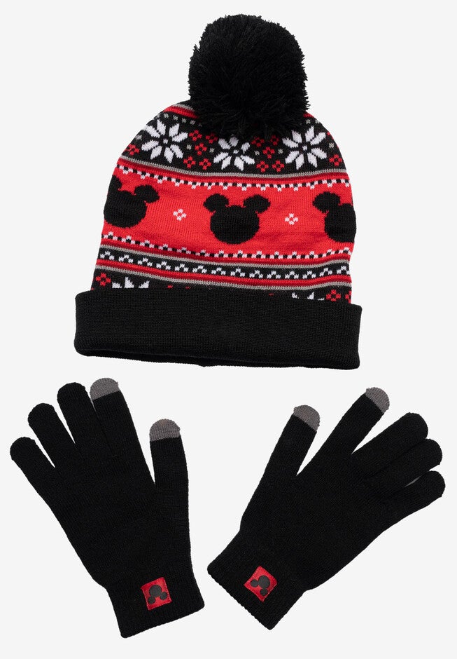 Adult Unisex Disney Mickey Mouse Knit Beanie Hat & Texting Gloves Black 2-PC Set, , alternate image number 2
