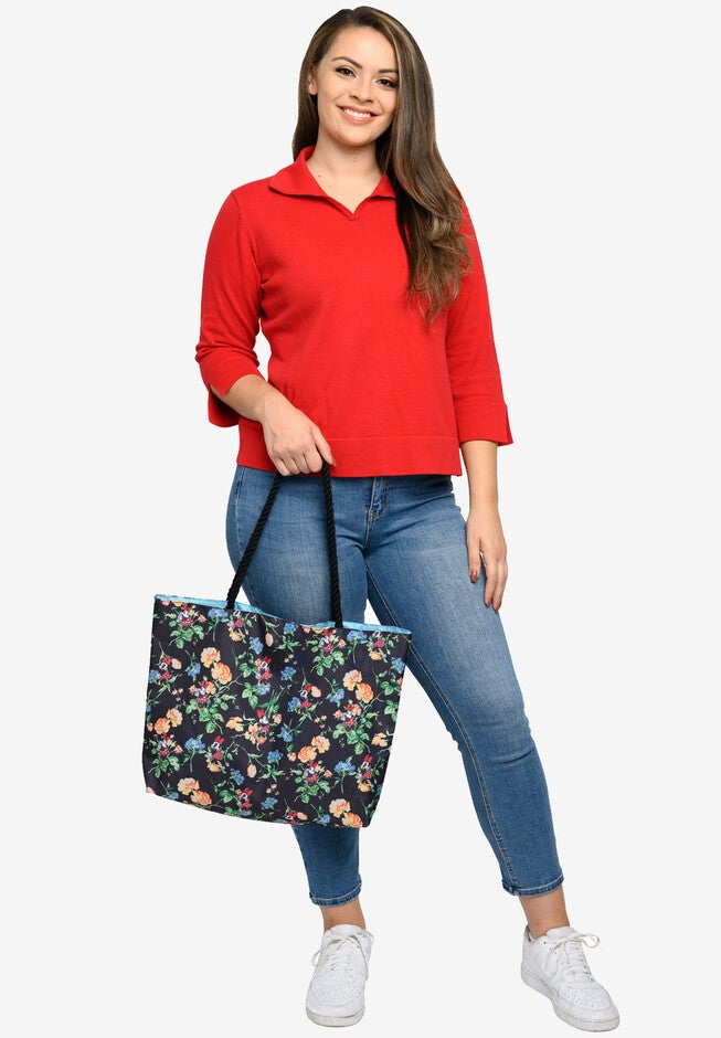 Disney Minnie Mouse Tote Bag Floral All-Over Print Rope Handles, , alternate image number 1