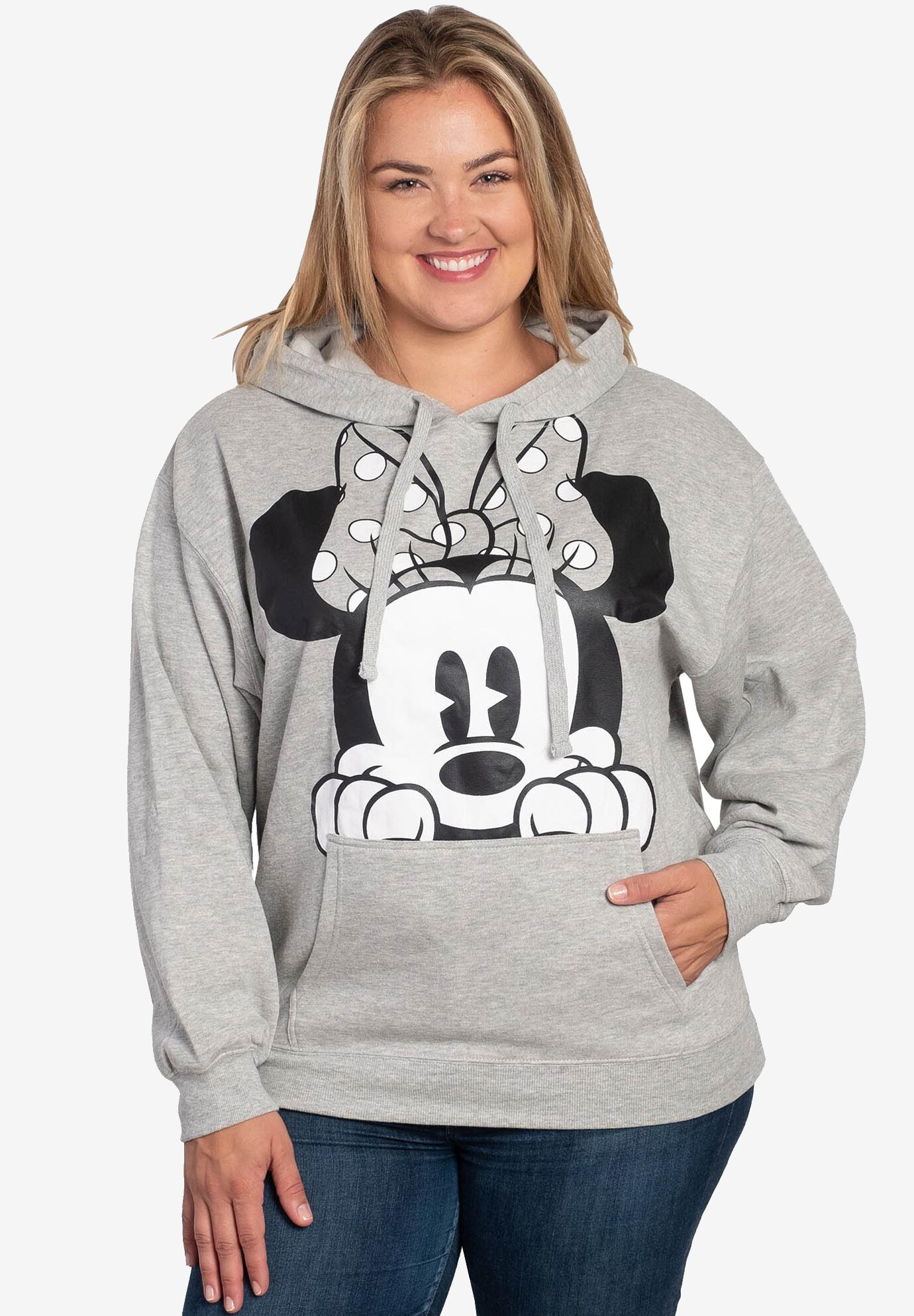 Disney Minnie Mouse Peeking Hoodie Sweatshirt Gray | Roaman's