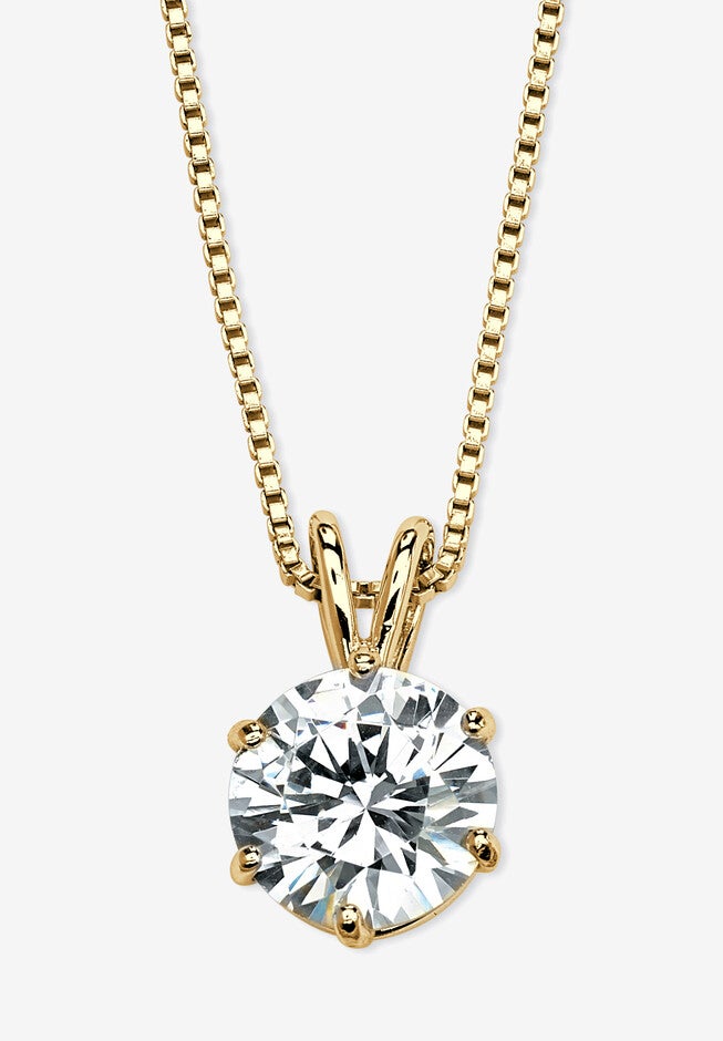 Gold over Sterling Silver Cubic Zirconia Solitaire Pendant, GOLD, hi-res image number 0