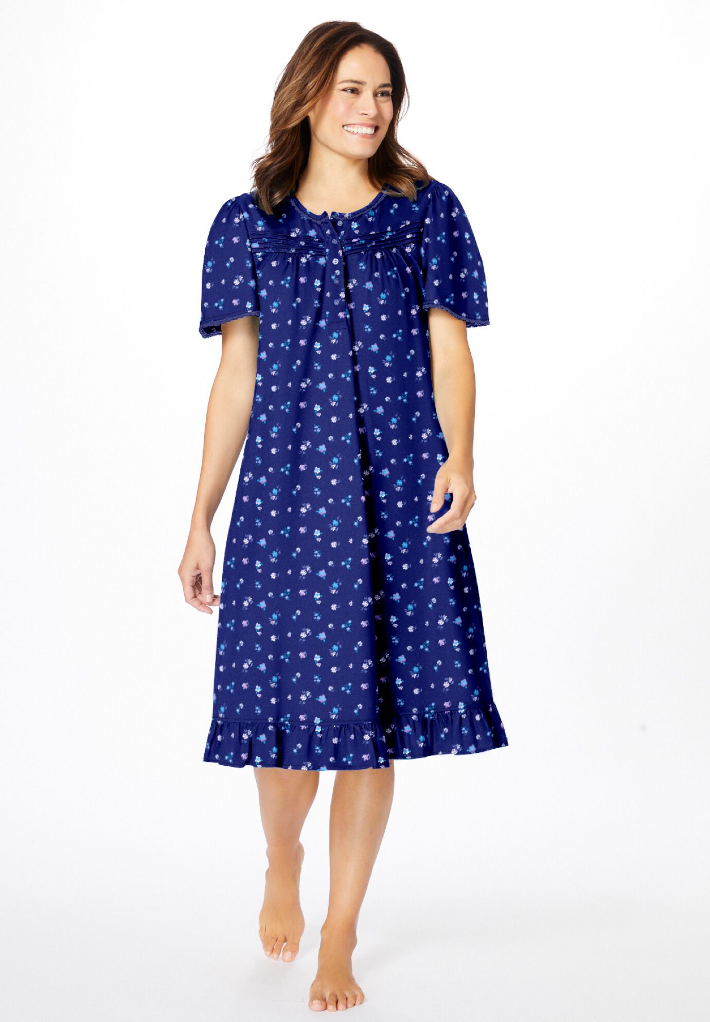 Short Floral Print Cotton Gown, , alternate image number 6