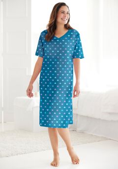 V-Neck Short Sleeve Knee-Length Cotton Sleepshirt
