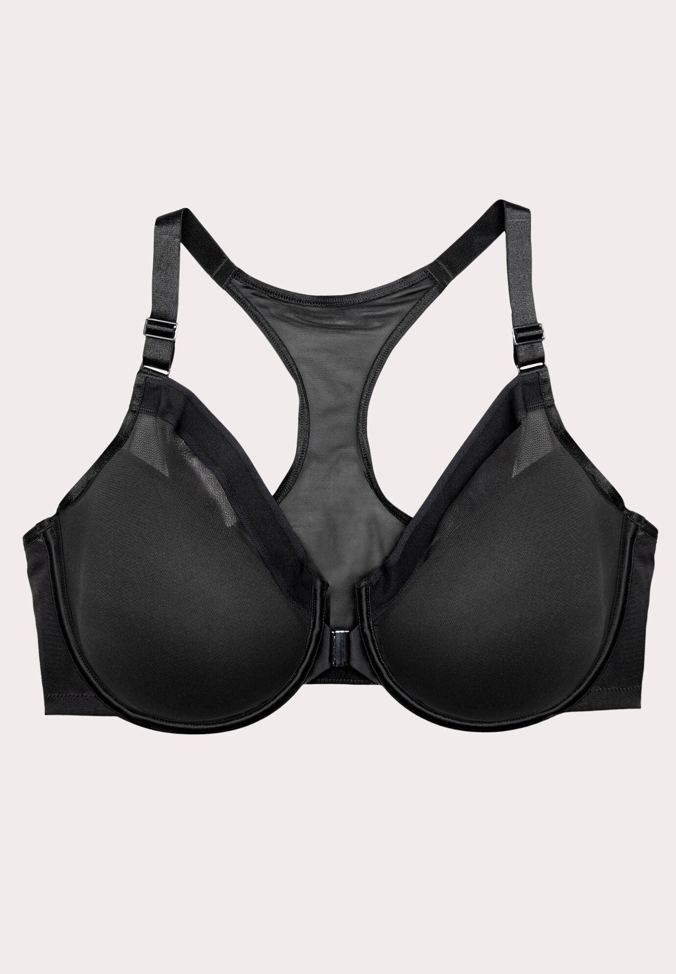 Sheer Mesh Front-Close Racerback T-Shirt Bra, BLACK HUE, alternate image number 3