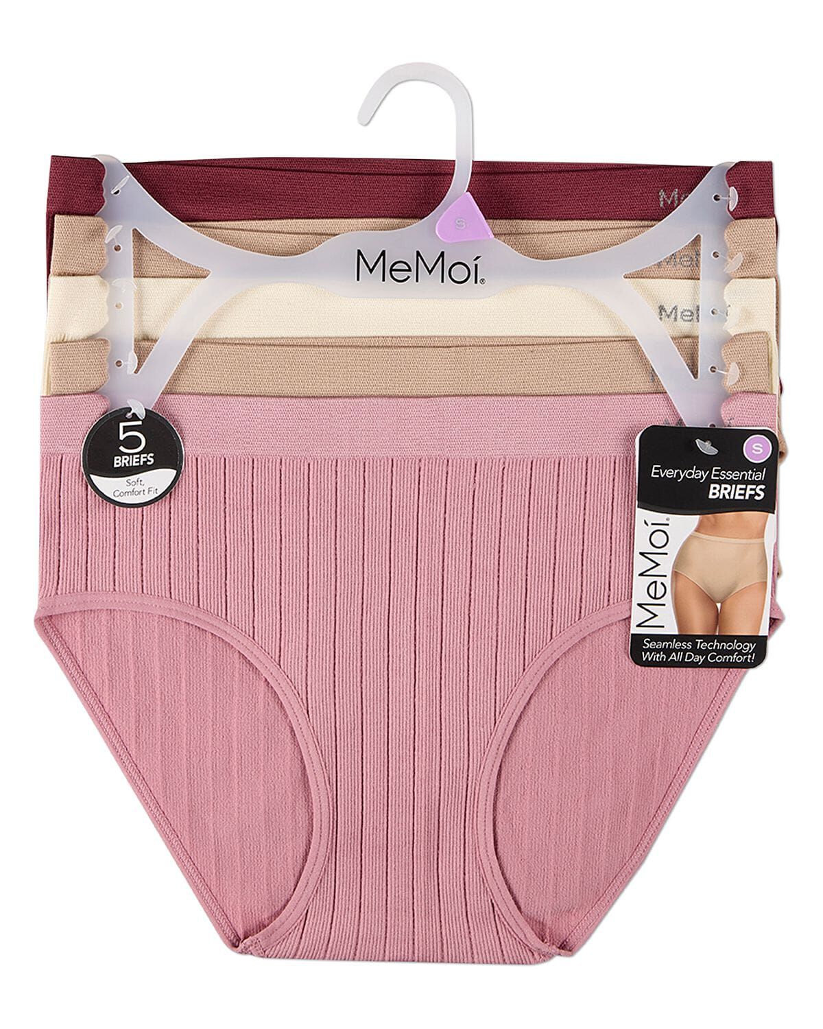 5 Pair Women's Seamless Wide-Rib Full-Coverage Tag-Free Briefs, BURGUNDY MULTI, alternate image number 1