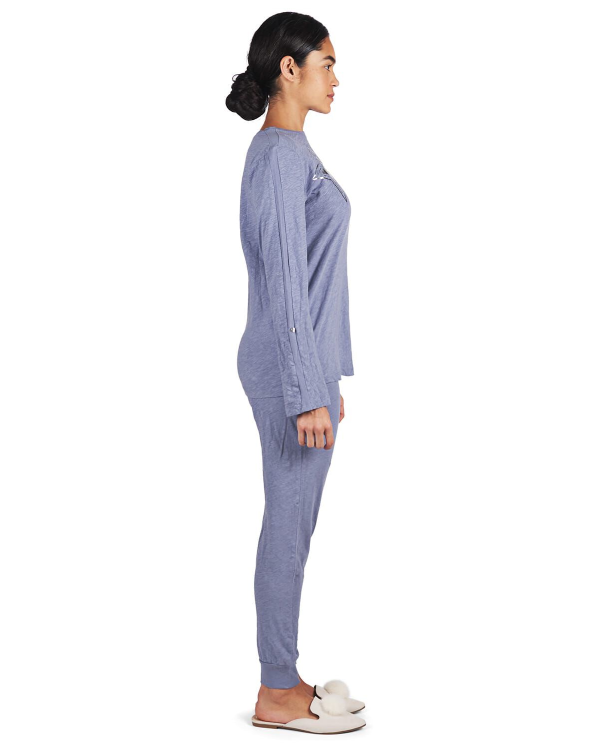 Women's 100% Cotton Slub Knit Metallic Star Accent Pajama Set, BLUE, hi-res image number 0