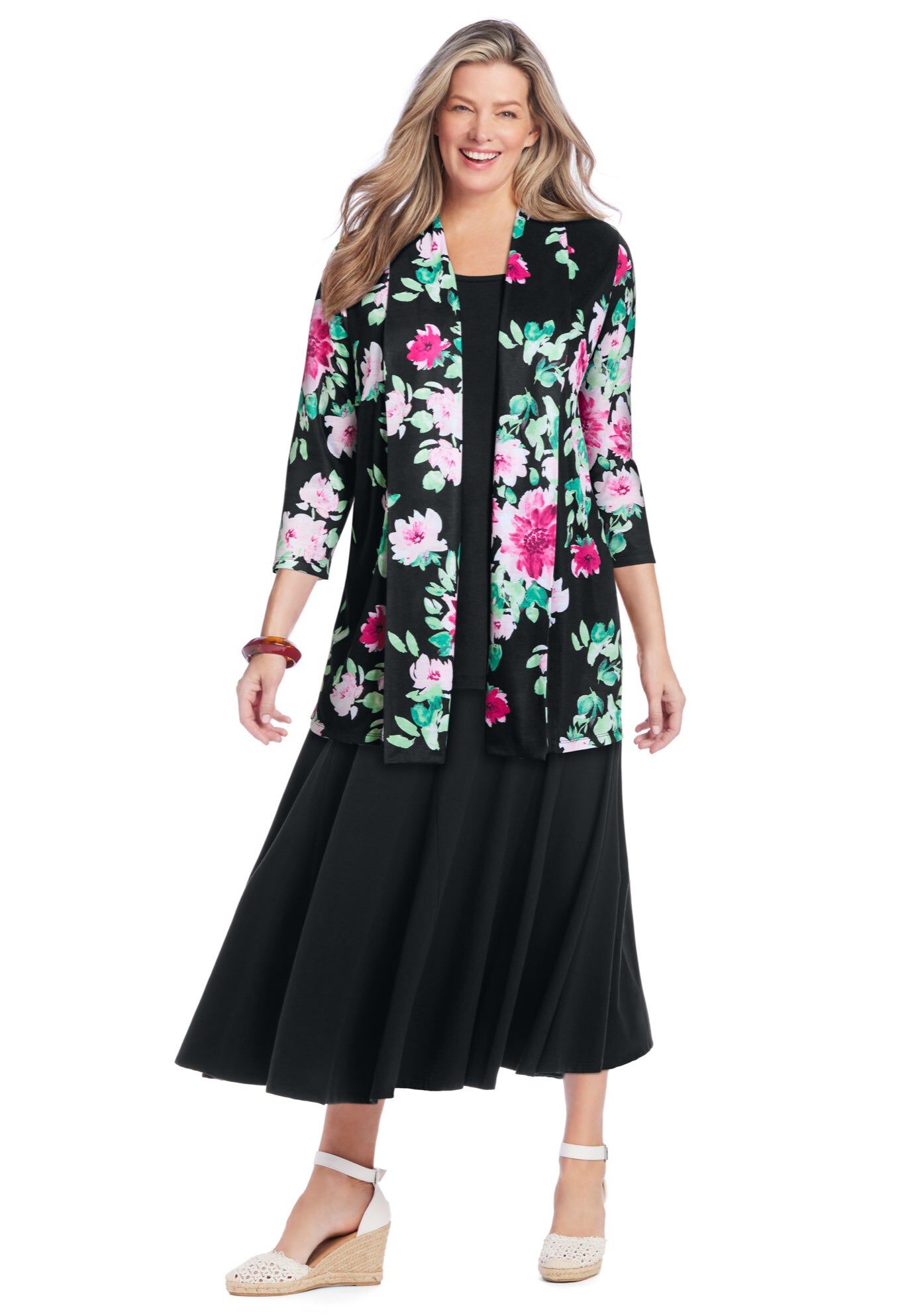 Wide Elastic Waist Skirt, BLACK, hi-res image number 0