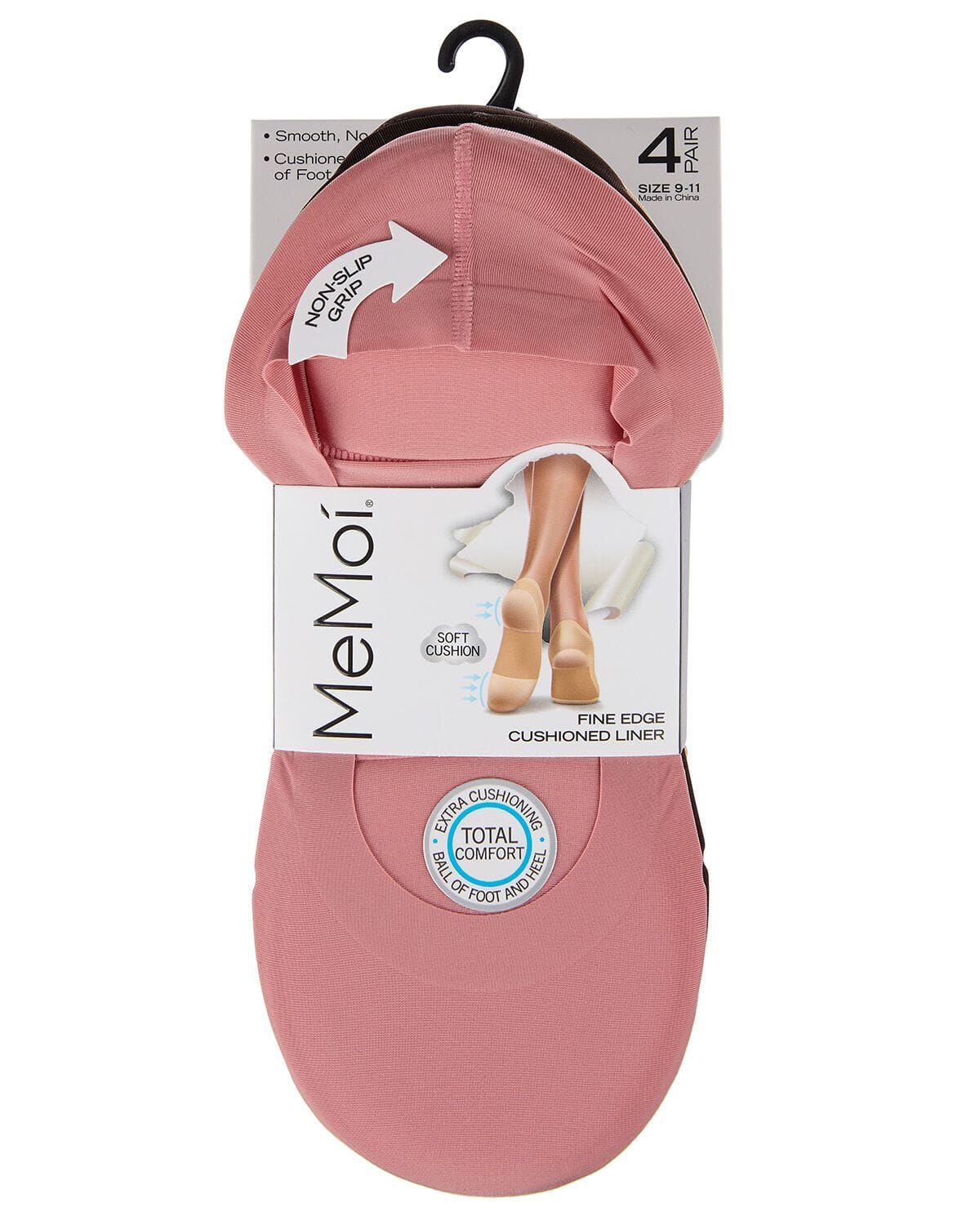 4 Pairs Women's Cushioned Fine Edge No-Show Sock Liner, MAUVE, alternate image number 1