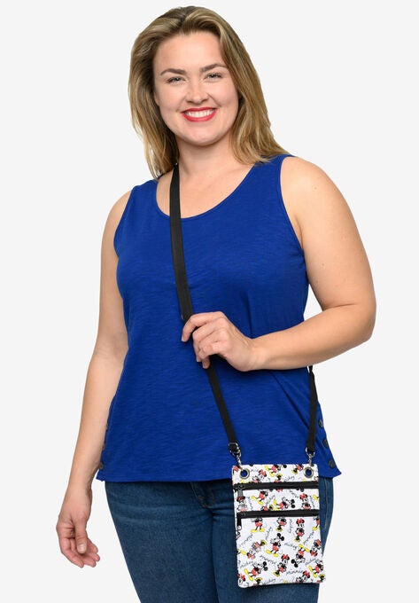 Mickey & Minnie Mouse Poses Passport Bag Travel Crossbody Purse White, , alternate image number null