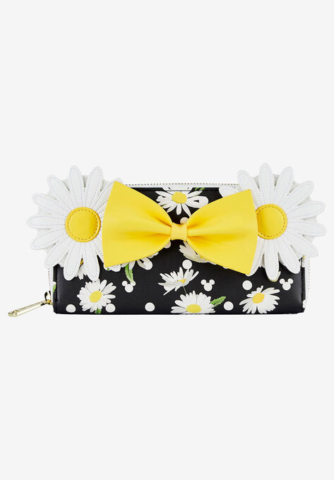 Loungefly X Disney Minnie Mouse Daisies Zip Around Wallet Bow Black, BLACK, hi-res image number null