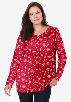 Perfect Printed Long-Sleeve V-Neck Tee