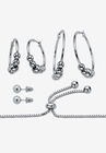 4-Piece Beaded Earrings and Bracelet Set in Silvertone, , on-hover image number null