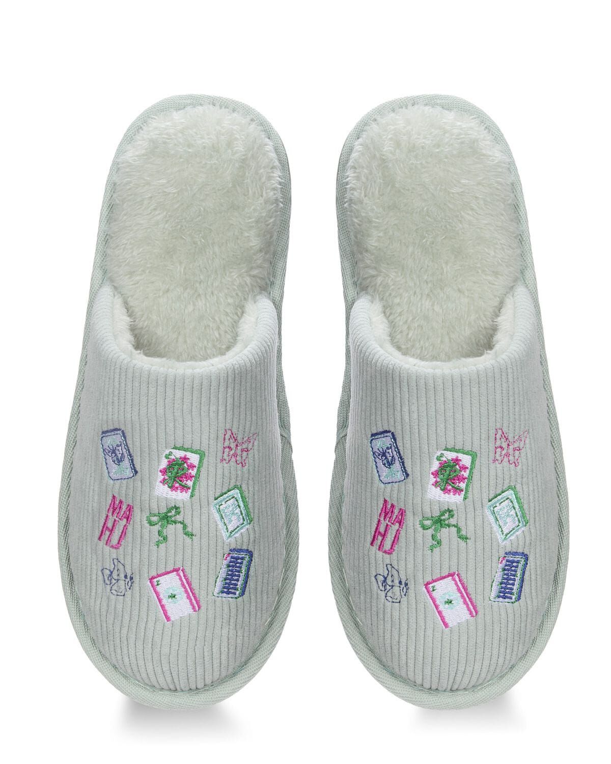 Mah Jong Plush Slippers, ICE BLUE, alternate image number 1